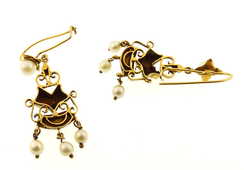 Victorian 14K Gold &amp; Pearl Earrings