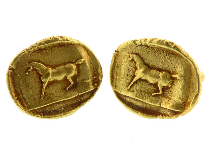 Kieselstein-Cord 18K Ancient Greek Coin Horse Cufflinks