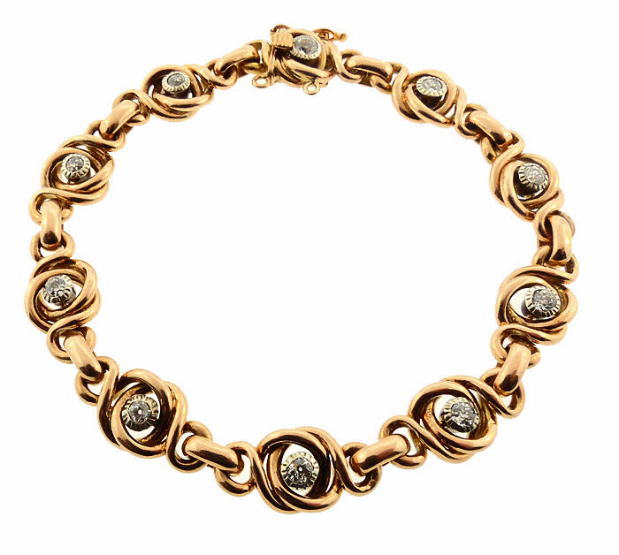 Heavy Victorian 18K Gold &amp; Diamond Knot Motif Bracelet