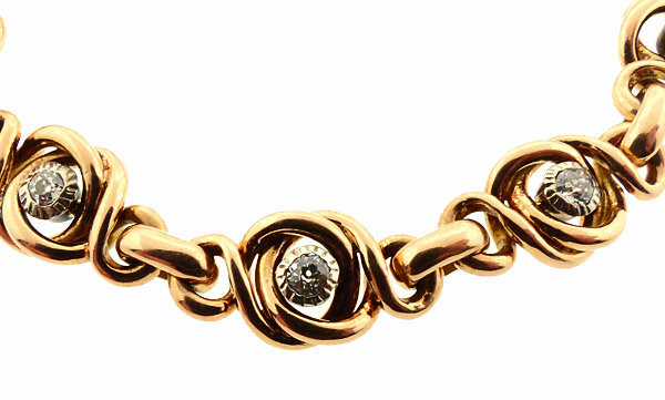 Heavy Victorian 18K Gold &amp; Diamond Knot Motif Bracelet