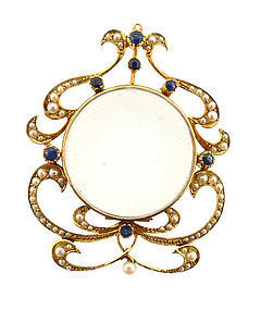 Art Nouveau 15K Gold, Sapphire, Pearl & Crystal Locket