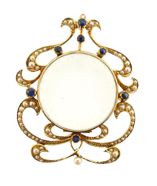 Art Nouveau 15K Gold, Sapphire, Pearl & Crystal Locket