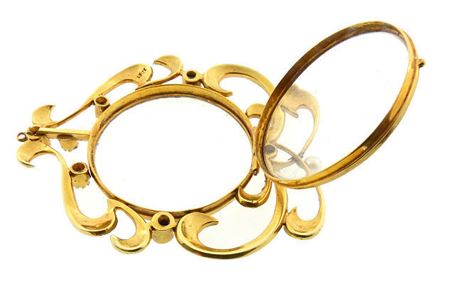 Art Nouveau 15K Gold, Sapphire, Pearl &amp; Crystal Locket