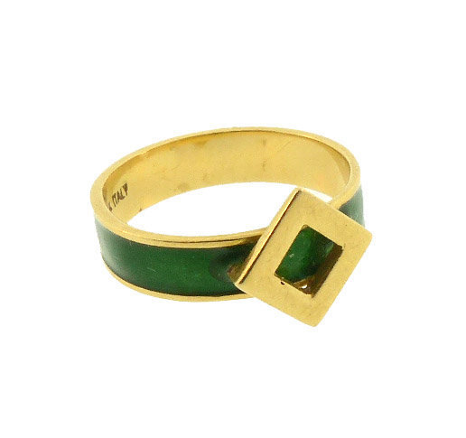 Gucci 18K Gold & Kelly Green Enamel Buckle Ring