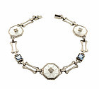 Art Deco Platinum 14K White Gold Crystal Blue Spinel Filigree Bracelet