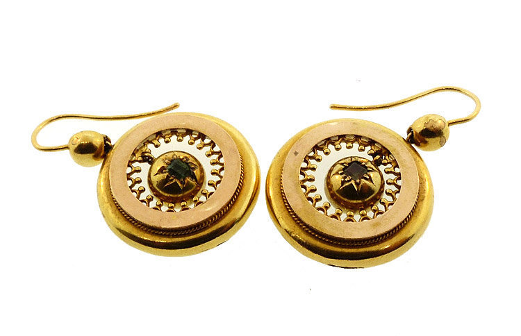 Victorian 18K Gold &amp; Green Tourmaline Earrings