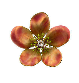 Art Nouveau 18K Gold, Enamel & Diamond Apple Blossom Pin/Pendant