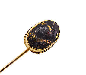 Victorian 18K Gold-Mounted Meiji Period Shakudo Geisha Stickpin