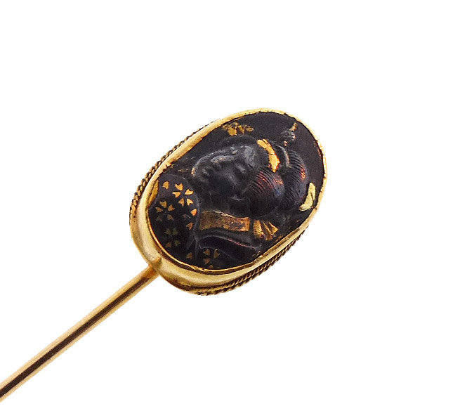 Victorian 18K Gold-Mounted Meiji Period Shakudo Geisha Stickpin