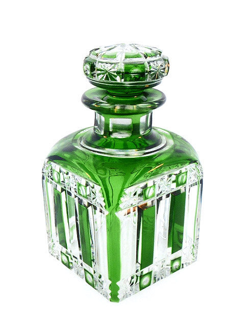 Cristalleries de Nancy Green Overlay Cut Crystal Perfume Bottle