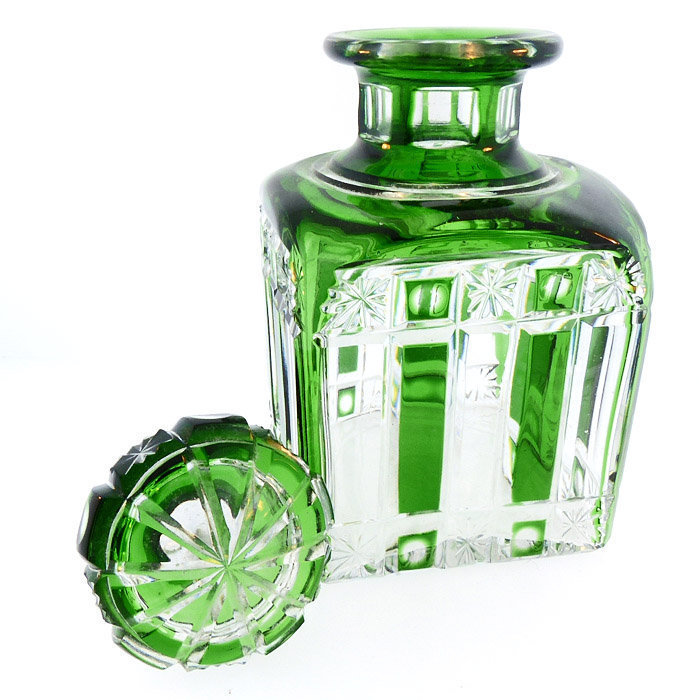 Cristalleries de Nancy Green Overlay Cut Crystal Perfume Bottle