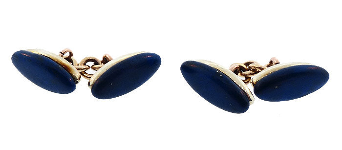 Art Deco 14K Gold &amp; Lapis Lazuli Cufflinks