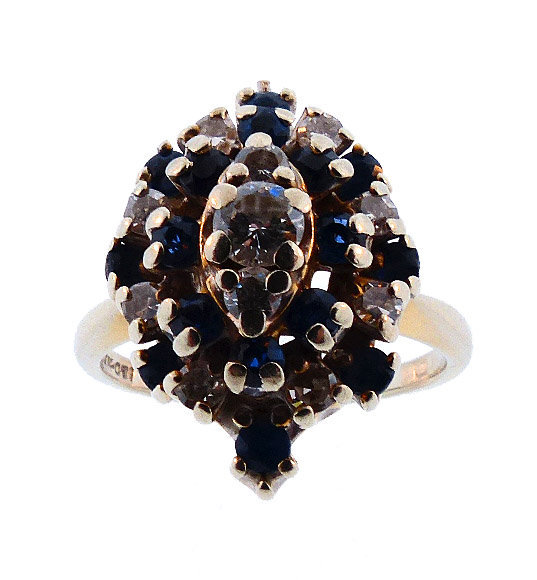 Vintage 14K White Gold Diamond &amp; Sapphire Cocktail Ring