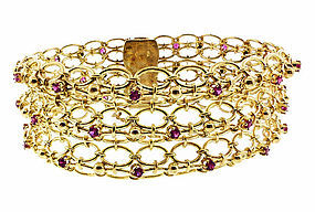 Retro 18K Yellow Gold & Ruby Mesh Bracelet