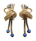 Mid-Century 18K Gold, Diamond & Sapphire Earrings