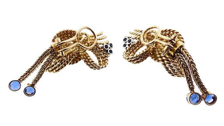Mid-Century 18K Gold, Diamond &amp; Sapphire Earrings