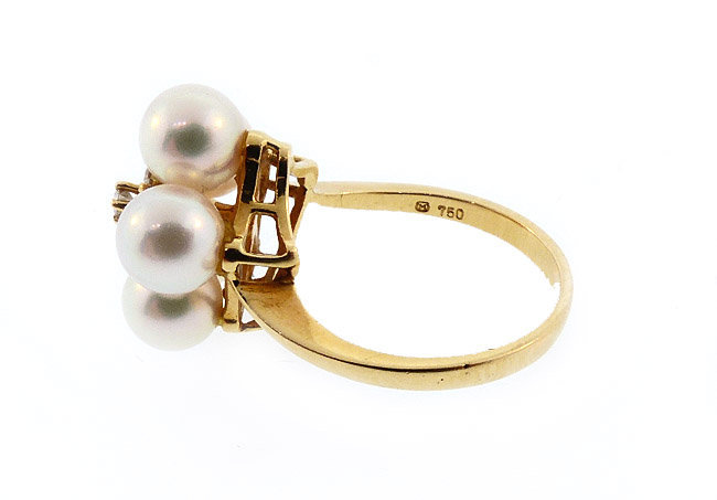 Mikimoto 18K Gold, Pearl &amp; Diamond Cluster Ring