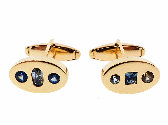 14K Gold &amp; Fancy Colored Sapphire Cufflinks