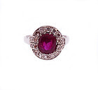 Art Deco 18K White Gold, Burmese Ruby & Diamond Ring