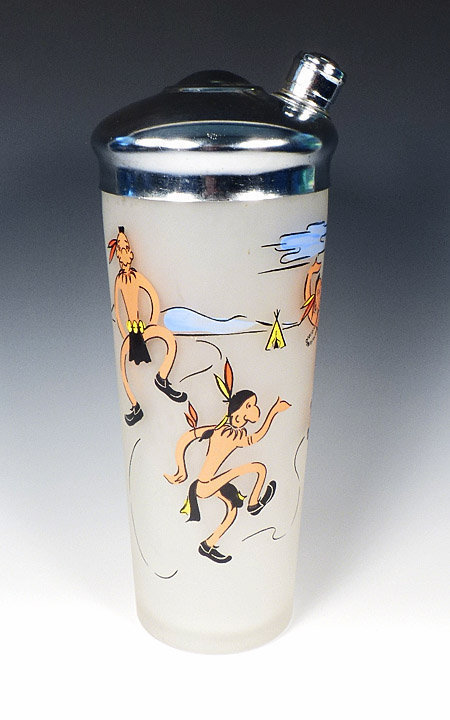 Vintage Federal Glass Company Dancing Indian Glass Cocktail Shaker