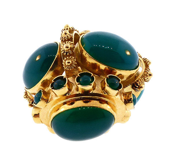 Venetian Etruscan 18K Gold, Pearl &amp; Chalcedony Crown Fob/Charm