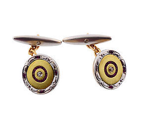 Edwardian 18K Gold, Platinum, Diamond & Ruby Cufflinks