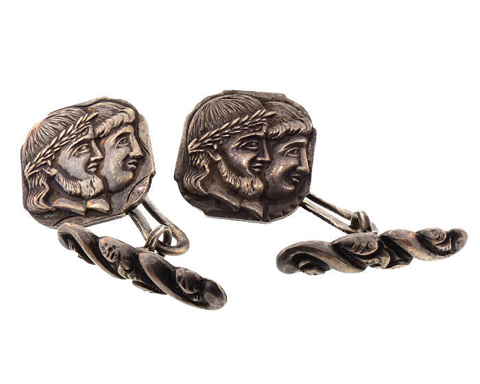 Sterling Silver Shiebler-Style Curio Medallion Cufflinks
