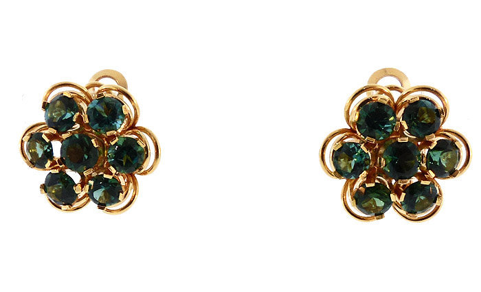 18K Gold & Green Tourmaline Cluster Earrings