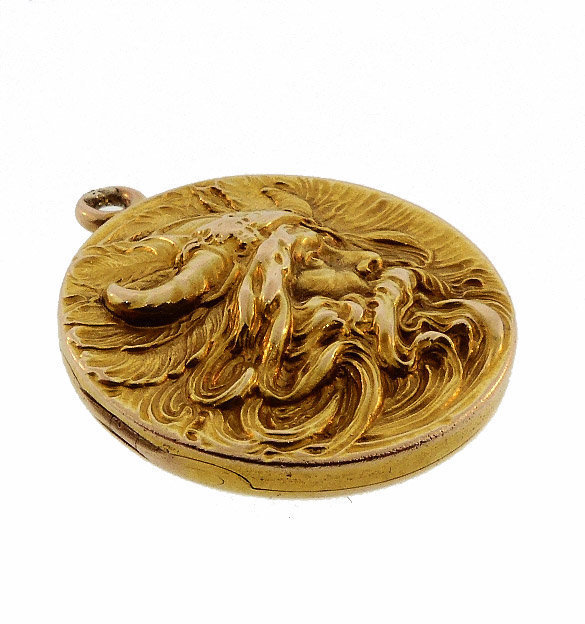 Art Nouveau 14K Gold Viking Norse Mythology Locket