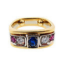 Contemporary 18K Gold, Diamond, Ruby & Sapphire Ring