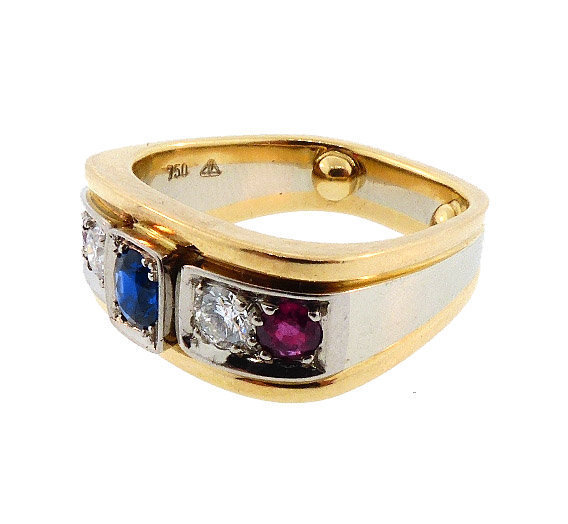 Contemporary 18K Gold, Diamond, Ruby &amp; Sapphire Ring