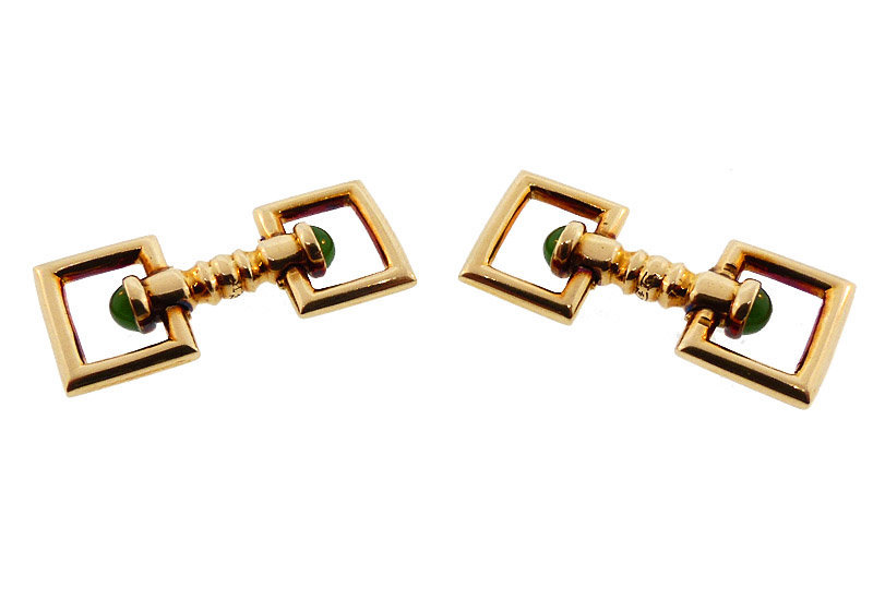 Carrington Art Deco 14K Gold &amp; Nephrite Jade Flip-Up Stirrup Cufflinks