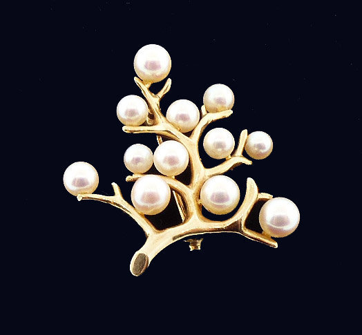 Mikimoto 14K Gold & Pearl TREE OF LIFE Brooch