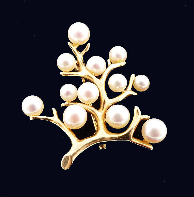 Mikimoto 14K Gold &amp; Pearl TREE OF LIFE Brooch