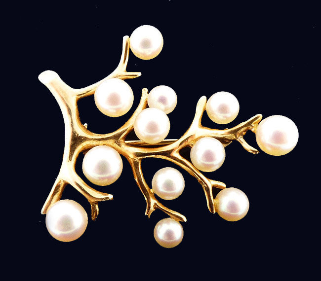 Mikimoto 14K Gold &amp; Pearl TREE OF LIFE Brooch