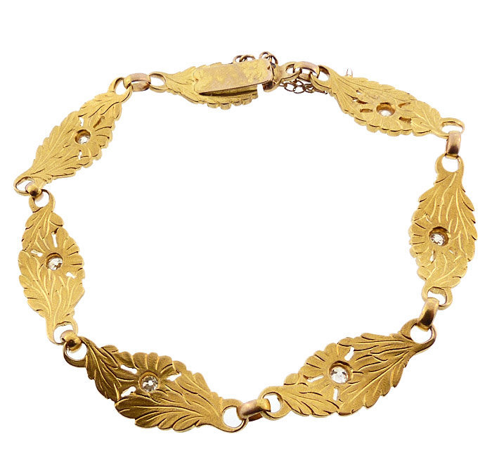 Art Nouveau 14K Gold &amp; Diamond Bracelet