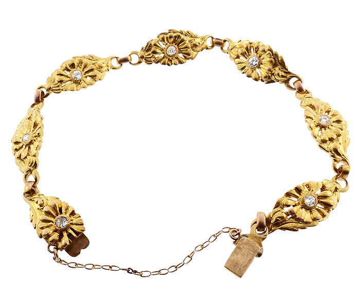 Art Nouveau 14K Gold &amp; Diamond Bracelet