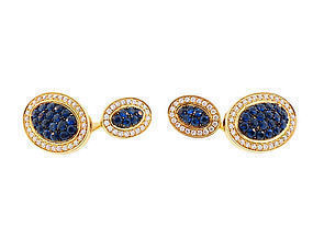 Signed Apogée 18K Gold, Sapphire & Diamond Cufflinks