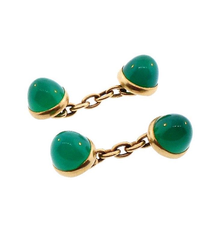 Art Deco 14K Gold & Chrysoprase Cufflinks