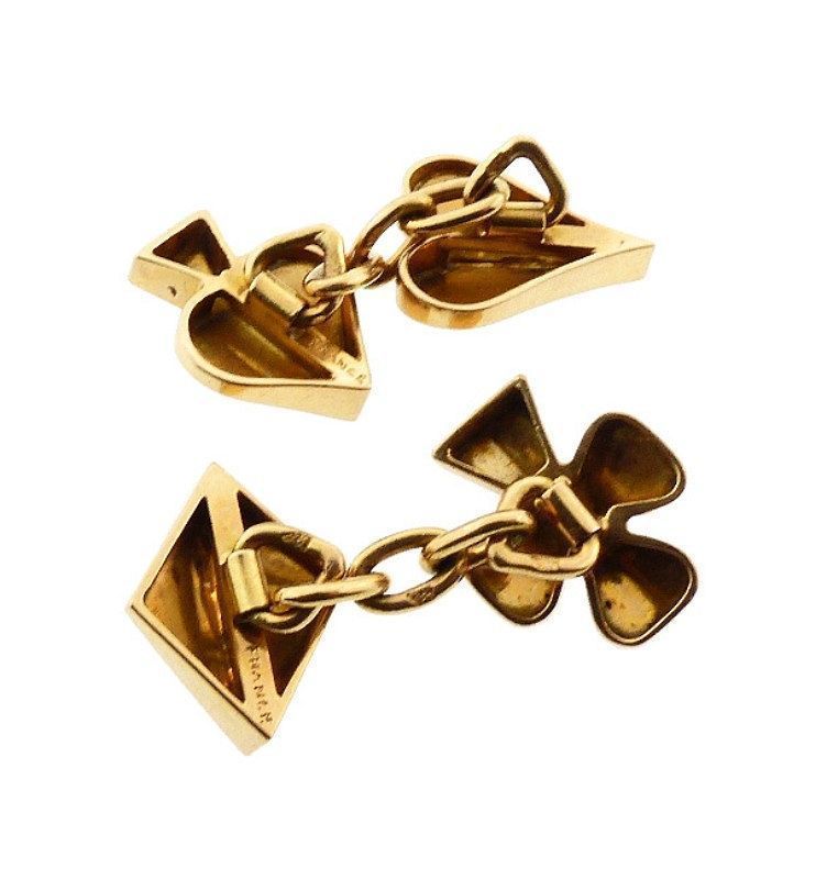 Art Deco Ravinet d Enfert 18K Gold &amp; Enamel Card Suite Cufflinks