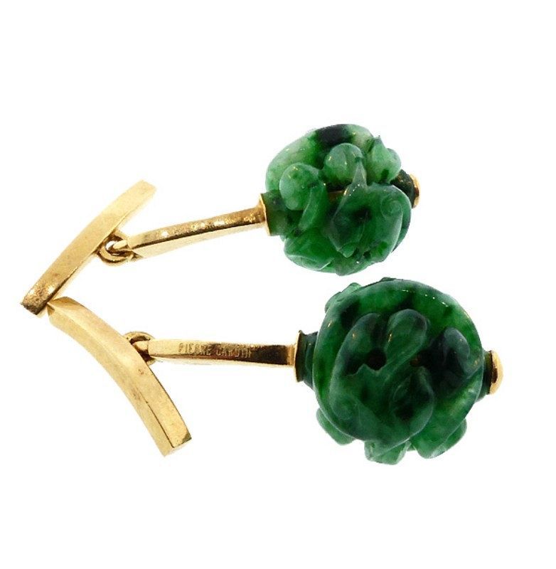 Pierre Cardin 18K Gold &amp; Carved Jade Cufflinks