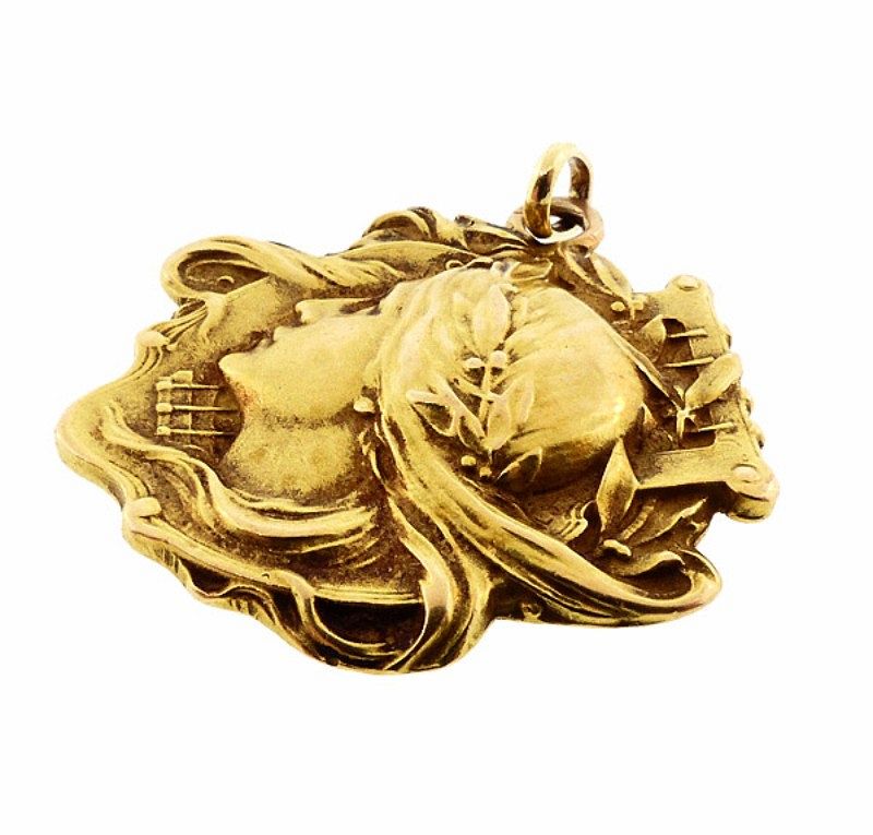18K Gold French Art Nouveau Pendant Lucien Janvier