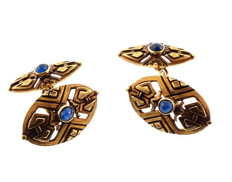 French Aesthetic Period 18K Gold &amp; Sapphire Cufflinks