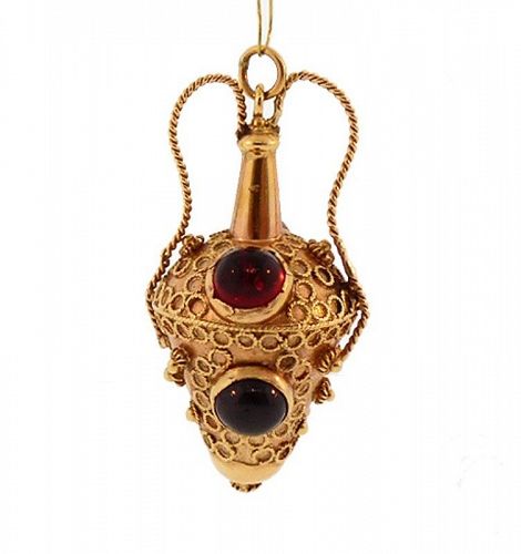 Venetian Etruscan 18K Gold, Citrine & Garnet Amphora-Form Fob Charm