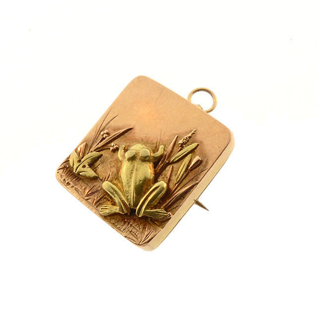 Victorian 14K Multicolored Gold Frog Pendant and Pin