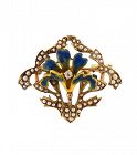 Art Nouveau 14K Gold, Enamel, Diamond & Pearl Lily Flower Pin