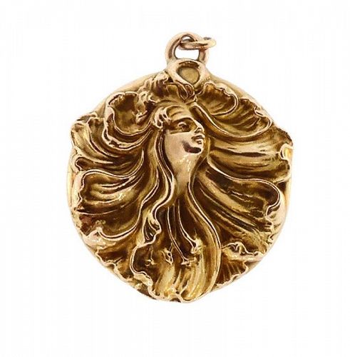 Art Nouveau 14K Gold Anthropomorphic Woman Flower Locket