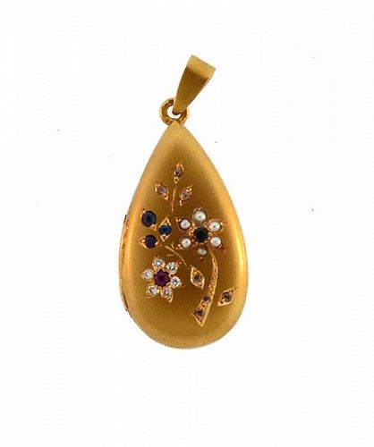 Edwardian 19K Gold, Diamond, Ruby, Sapphire & Pearl Locket