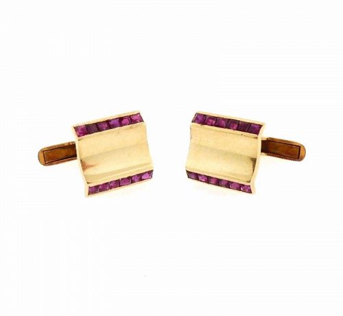 Retro 14K Gold & Ruby Cufflinks