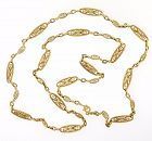 Victorian French 18K Gold Fancy Link Long Chain Necklace